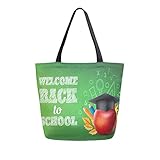 Irud Canvas Tote Bag Welcome Back to School Casual Shoulder Bag Large for Women Handbag Foocery Cotton Bag Shopping Purse Reusable Handbag for O