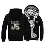 DHYM Herren Sherpa Hoodie, ACDC Print Kapuzenjacke Sweatshirt Full Zip Up Fleece Warmer Pullover Winter Strickjacke Mantel-Black||L