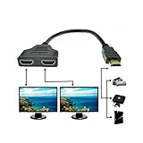 HDMI Splitter Adapterkabel, 1080P HDMI Port Stecker auf 2 Buchse 1 In 2 Out Splitter Kabel Adapter Konverter (Black)