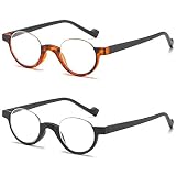 VEVESMUNDO Halbrand Lesebrille Herren Damen Halbmond Federscharnier Klassische Retro Runde Schmal Klar Arbeitsplatzbrille Lesehilfe Sehhilfe Halbbrillen mit sehstärke ((Schildkröte+Schwarz), 2.5)