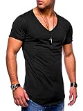 behype. Herren Kurzarm Basic T-Shirt V-Neck Ausschnitt Oversize-Look 20-0002 Schwarz L