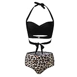 MARTINSHARK Badeanzüge für Damen Schwimmen Frauen Vintage Badeanzug Zweiteiler Retro Halter Geraffte Hohe Taille Print Bikini S