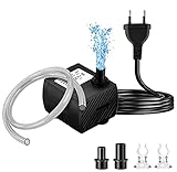 OPDUO 5 Watt 350L/H Aquarium Pumpe Wasserpumpe Tauchpumpe Förderpumpe Aquariumpumpe. Förderhöhe 0,9m, Kabel 1,9m Mit 2 Düse 8,5mm-13mm, 1m PVC-Schlauch, 2 Saugnapfklemme, für Teich B