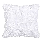 Nicejoy Kissenbezüge Satin Kissen Kissenbezüge Square Sofa Kissenbezüge Mit 3D Rose Design Für Männer/Frauen/Jungen/Mädchen Wohnzimmer Schlafzimmer Sofa-Stuhl (Nein Enthalten Kissenkern) 42x42cm Weiß