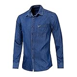 wsxcfyjh T Shirts Hemd Herren Jeanshemd Fashion Pocket Long Sleeves Casual Slim Fit Hemden Baumwolle Chemise Homme Streetwear-Dunkelblau_L