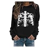 MJGkhiy Halloween Totenkopf Print Langarmshirt Damen Geburtstagsgeschenk für Frauen Lässiges Drucken Langarmshirt Tees Tops Langarm Reißverschluss Tunika Bluse Top