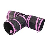 XMcKJ Interaktives Katzenspielzeug, 3 Wege Katze Tunnel Spielzeug Indoor zusammenklappbar Tube Haustier Spielzeug für Katze Welpen Kaninchen (Color : Pink)
