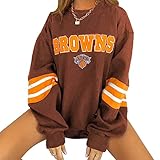 Tomwell Kapuzenpullover Für Damen Sonne Mond Letter Drucken Sweatshirt Lose Casual Langarm Hip Hop Hoody Rundhals Abnehmbarer Kragen Top Farbanpassung Einfarbig Hoodie B Braun S