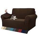 MAXIJIN Jacquard Sofabezug 2 Sitzer Couchbezug Stretch Sofahusse für Wohnzimmer Sofa-bezug für Hunde Haustiere Schonbezug Sofa mit Anti-Rutsch-Schäume (2 Sitzer, Dunkler Kaffee)