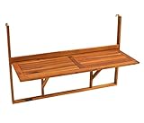 DEGAMO Balkonhängetisch 120x40cm klappbar, Grosse Ausführung, Akazienholz, FSC®-Z