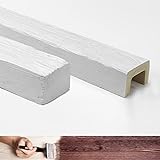 Balken aus Kunstholz, 4 Meter Maße 9 x 6 cm (Material Polyurethan, besser als Polystyrol) + 1 Gürtel/Halterung aus Kunsteisenimitat. Farbe weiß lackierbar. Echtes Holz-Effekt (ED 107)