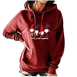 GOKOMO Damen Weihnachtsdruck Kapuzenpullover Kordelzug Hoodie Langarm Hässlicher Weihnachtspullover Elegant Oberteile Bequem Weich Atmungsaktiv Mode Neue Dame Top(3XL,Wein)
