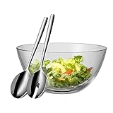 WMF Taverno Salatschüssel Set 3-teilig, Salatbesteck 25 cm mit Salatschale, runde Schale Ø 23,5 cm, Glas, Cromargan Edelstahl poliert, spülmaschinengeeig