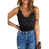 Ärmellose Tops für Frauen Sexy Sommer V-Ausschnitt Spitze Tankbluse Shirts Frauen Sexy ärmellose Spitzendetails Tops Blusen Lässige Schlankheitshemden Tops Tanktop Basic Ärmelloses Cami Vest Top