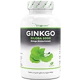 Ginkgo Biloba 6000 mg - 365 Tabletten - Premium: Mit Flavonglykoside + Ginkgolid-Terpenlactone & frei Ginkgolsäure - Ohne unerwünschte Zusätze - Laborgeprüft - Hochdosiert - Veg