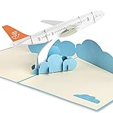 PaperCrush® Pop-Up Karte Flugzeug - 3D Gutscheinkarte für Urlaub, Flugreise, Besonderer Flugticket Gutschein - Handgemachte Geburtstagskarte als Reisegutschein, Geschenk vor Flug