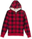 Amazon Essentials Sherpa gefütterter Kapuzenpullover mit Reißverschluss Sweatshirt, Rot, Buffalokaros, M