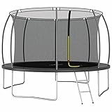 Tidyard Trampolin Gartentrampolin mit Sicherheitsnetz & Leiter Sicherheitsabdeckung GS Zertifizierung Schwarz und Grau Rund 366x80