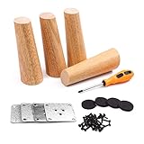 LONGZG 4 Stück Holz Tischbeine, Massivholz Schräg Konisch Ersatz Möbelfüße, DIY Möbelbeine aus Massivholz mit Montageplatten & Schrauben für Sofa Schrank Couch Stuhl Bett (15cm, Holzfarbe)