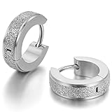 JewelryWe Schmuck Herren Damen Ohrringe, Edelstahl, Sandgestrahlt Creolen Hoop Huggie Ohrstecker, Silb