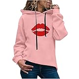 Hoodie Damen – Kapuzenpullover Frauen Baumwolle Long, mit Kapuze Pullover Sweatshirt Rundhals, Slim Fit Freizeit Sport Langarmshirt, Hoodies Training - Valentinstag Liebe Druck