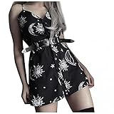 Damen Gothic Sling Trägerlos A-Linie Kleid Stern Sonne Mond Druck Minikleid Kleid Damen Damen Sternenhimmel Mond Sonne Druck Spaghettiträger schaukelkleid Übergröße Strandkleid Minik