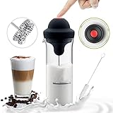 RunSnail Milchaufschäumer,Elektrischer Milchaufschäumer mit Doppeltem Quirl Mini Foamer für Cappuccino, Frappe, Matcha, heiße Schokolade mit 450ml/17.7oz Borosilikatglasbecher und sauberer Bü