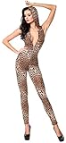 SARESIA außergewöhnlicher Overall mit Kapuze Gr. XS-XL, Jumpsuit Einteiler Clubwear Catsuit Leopard ärmellos (18202 Leo S 900017)
