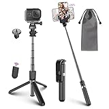 Selfie Stick Stativ, Selfiestick mit Bluetooth Fernbedienung Aluminium Selfie-Stange Selfie Stab erweiterbar für iPhone 12/11 Max XS X Samsung S9 Action Kamera Hauwei P30 Android(4-6.5 Zoll)