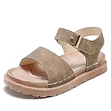 Plateau-Sandalen für Damen, Komfort, Knöchelschnalle, Riemen, Slipper, flach, verstellbar, Haken und Schlaufe, Schuhe, khaki, 35.5 EU