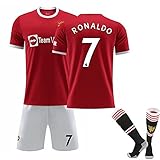 KiKa Monkey MUFC Home Stadium No.7 Cristiano Ronaldo Red Jersey Fußballtrikot für Kinder mit Socken Fußballtrikot für Erwachsene, rot, XL