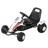 HOMCOM Go Kart Kinderfahrzeug Tretauto mit Pedal Bremsen Sitz Verstellbar Kinderspielzeug für 3-8 Jahre Stahl Weiß 104 x 66 x 57