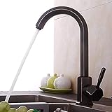 ZYDSN 360° Drehbare Küchenarmatur Schwarz Antik Bronze Spültischarmatur Küchenarmatur aus Messing Einhebel Warm- und Kaltwasser Spülbecken Mischbatterie Retro Stil Schwarz W
