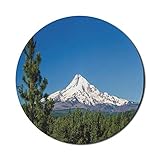 Mount Hood Mouse Pad für Computer, Outdoor-Szene in Oregon Pine Tree Forest Lebendige und Entdecker Leitfaden, Runde rutschfeste dicke Gummi Modern Gaming Mousepad, 8 'rund, mehrfarbig