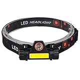 Hergswre Stirnlampe Praktische Cob Led Wiederaufladbare Stirnlampe Stirnlampe Taschenlampe 2 Modi Outdoor Camping Kopfbeleuchtung - Schw