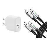 Amazon Basics – USB-C-Wandladegerät mit 1 Port, 65 W,Weiß (Nicht PPS) & INIU USB C Kabel, [2m+2m] 100W 5A PD QC 4.0 Schnellladekabel USB C auf USB C Kabel, Nylon Handy ladekabel USB
