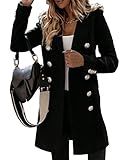 Onsoyours Damen Blazer Winter Mantel Elegant Warm Wintermantel Steppmantel Knopf Klassische Vintage Zweireihig Revers Schlack Slim Fit Trenchcoat mit Taschen Schwarz XS