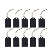 Lurrose Rechteckiger Kraftpapieranhänger, 100 Stück, für Hochzeit, Party, Geschenke, Geschenkanhänger, blanko Papieranhänger mit 10 m natürlicher Jute-Schnur (schwarz)
