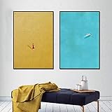 Wandkunst Schwimmbad Alleine Mädchen Druck Poster Illustration Serie Leinwand Kunst Malerei Home Wohnzimmer Wandbild Dekor 51x71cmx2 Ung