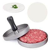 Gladworts Burgerpresse Antihaft + 100 Backpapier, Burger Pattie Presse Hamburger Patty Maker-Backform-Set für BBQ-Grill, Ø 12