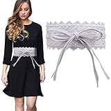 Trimming Shop Damen Taillengürtel Hohl Spitze Obi Gürtel Fliege Wrap Around PU Leder Cinch Bowknot Bund für Hochzeitskleider, tägliches Tragen, 100 mm breit, Breiter Schleifenbund, Weiß