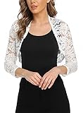 MISS MOLY Bolero Damen Spitzen Jacke Festlich Kurz Cardigan 3/4 Ärmel Strickjacke Für Hochzeit M, Weiß