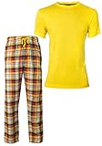 ThreadMills Herren Pyjama-Sets, karierter Pyjama für Herren Nachtwäsche – Baumwolle T-Shirt mit kurzen Ärmeln, Rundhalsausschnitt & gewebter Pyjama für Herren Pjs Set, gelb, XXXXL