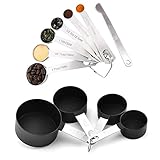 Edelstahl Messlöffel und Messbecher Set - 6er Messlöffel + 4er Cup Messbecher aus Plastik, mit Messlineal, kompatibel mit Vorwerk Thermomix TM6 TM5 TM31, Zubehör S
