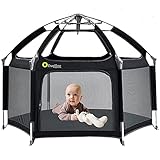 Laufgitter Laufstall Baby mit Laufgittermatte,Exqline Tragbarer Baby-Sicherheitslaufstall mit 6 Paneelen, Baby Playpen Drinnen und Draußen (Schwarz)