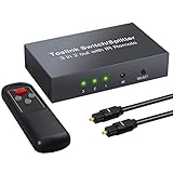 Digital Audio Switcher, LiNKFOR 3 In 2 Out Optischer Splitter, SPDIF Toslink Switch, unterstützt Dolby AC3 DTS LPCM 2.0, Fernbedienung + 2m optische Kabel für SoundBar Kopfhörer B