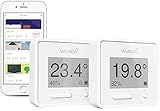 WundaSmart ADD-ON Smart Thermostat, kabelloser Heizungsregler Luftfeuchtigkeitsmonitor, Geo-Fencing & Adaptives Lernen, einfache Installation & kein Abonnement erforderlich, 2 Stück