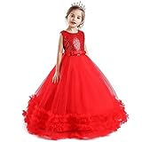 RONGXIANMA Weihnachtskostüme für Kinder Neujahr Rotes Kostüm Mädchen Kleid Weihnachten Prinzessin Kleid Hochzeit Paillettenk