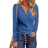 Herbst- Und Wintermode FüR Damen Mit V-Ausschnitt, Einfarbig, GeknöPft, All-Match, LangäRmelig, T-Shirt Mit Bodenbildung, Lockerer Pullover, LäSsiges Top FüR D
