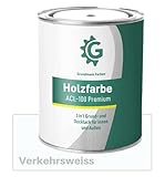 GRUNDMANN Holzfarbe - 3 Kg Holzlack Seidenmatt Weiss - 3in1 inkl. Grundierung - Seidenmatt - Innen und Außen - RAL 9016 Verkehrsw